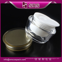 SRS Großhandel Acryl Kosmetik Glas mit neuen Design, Kunststoff Trommel Form angepasst Logo Creme Verpackung 50g mit goldenen Deckel